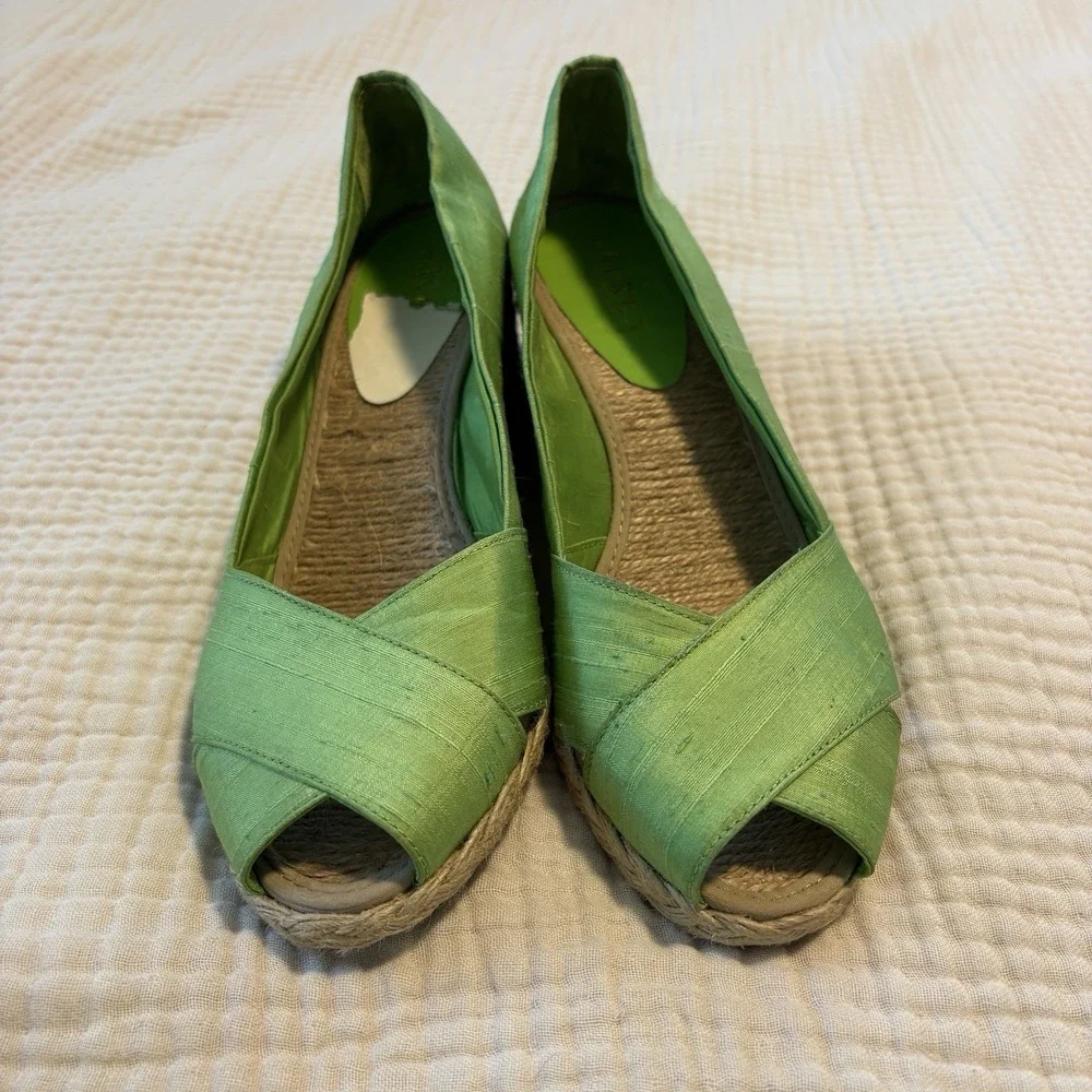 Lauren Ralph Lauren Cecelia Espadrilles Wedge Slip On Shoes Women 8.5 Lime Green
